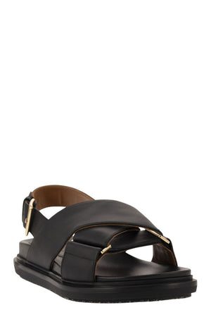 Women's Criss-Cross Sandals in Black Leather for FW23