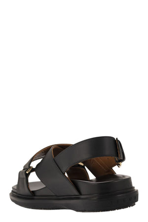 Women's Criss-Cross Sandals in Black Leather for FW23