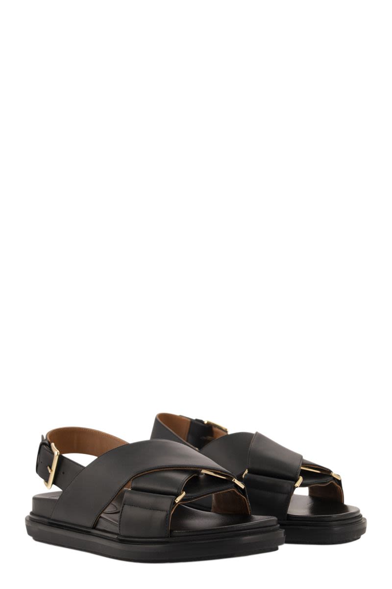 Women's Criss-Cross Sandals in Black Leather for FW23