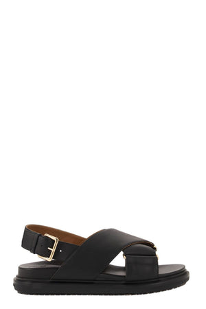 Women's Criss-Cross Sandals in Black Leather for FW23