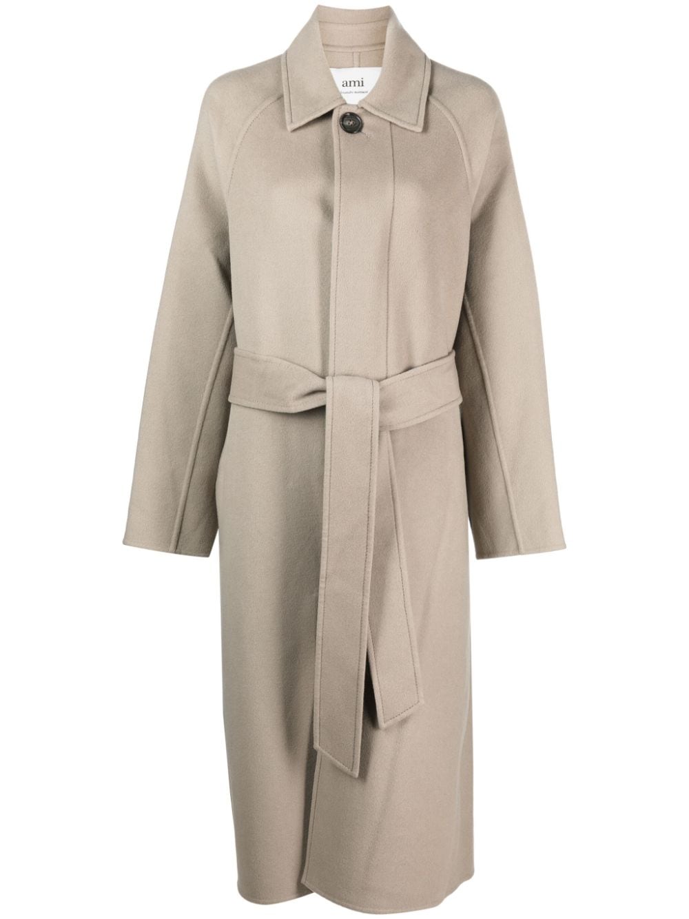 AMI PARIS Women's Beige Wool-Cashmere Blend Jacket with Classic Collar and Detachable Belt
