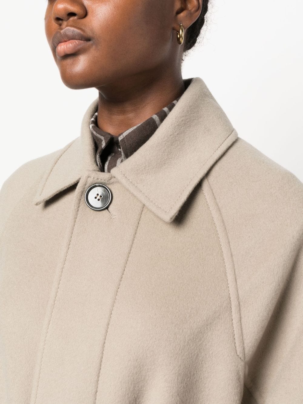 Áo Jacket Nữ Beige Wool-Cashmere với Cổ Tay Lớn Tiện Dụng và Thắt Lưng Removable