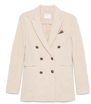 CIRCOLO 1901 Women's Beige Wool Herringbone Double-Breasted Jacket