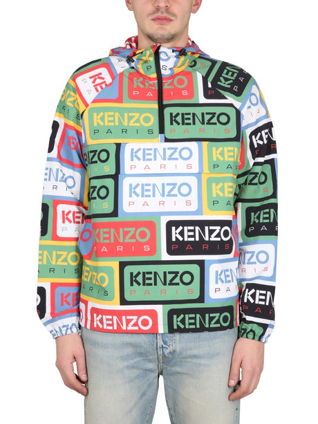 KENZO Men's Windbreaker Jacket with Half Zipper Closure