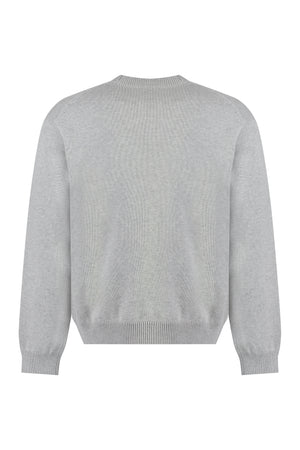 KENZO FW23 Grey Wool-Blend Crew-Neck Sweater with Tiger Academy Logo and Ribbed Knit Edges for Men