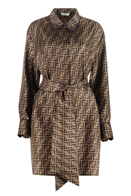 FENDI Silk Twill Short Shirt Dress with FF Motif