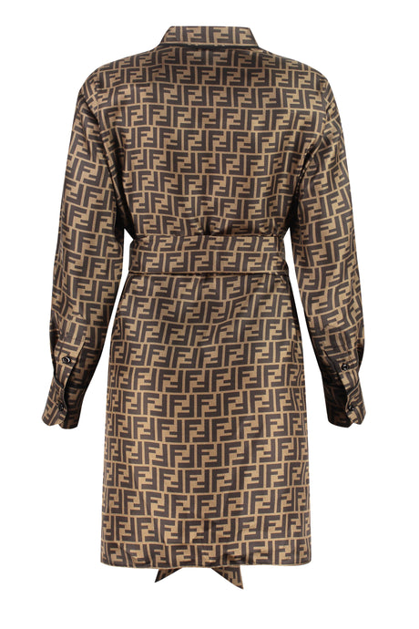 FENDI Silk Twill Short Shirt Dress with FF Motif