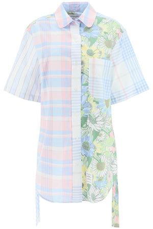 THOM BROWNE Multicolor Women's Shirtdress with Check Motif and Floral Print