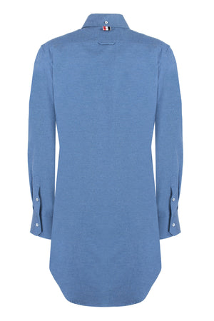 THOM BROWNE Blue Cotton T-Shirt with Front Logo Patch and Rounded Hem for Women - FW23 Collection