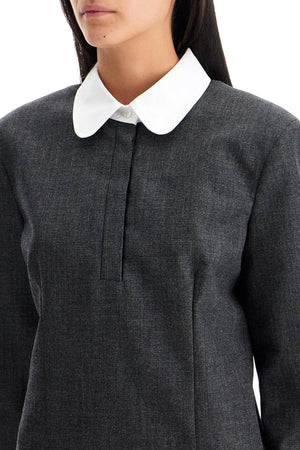 THOM BROWNE Elegant Mini Wool Sheath Dress with Shirt-Style Accents