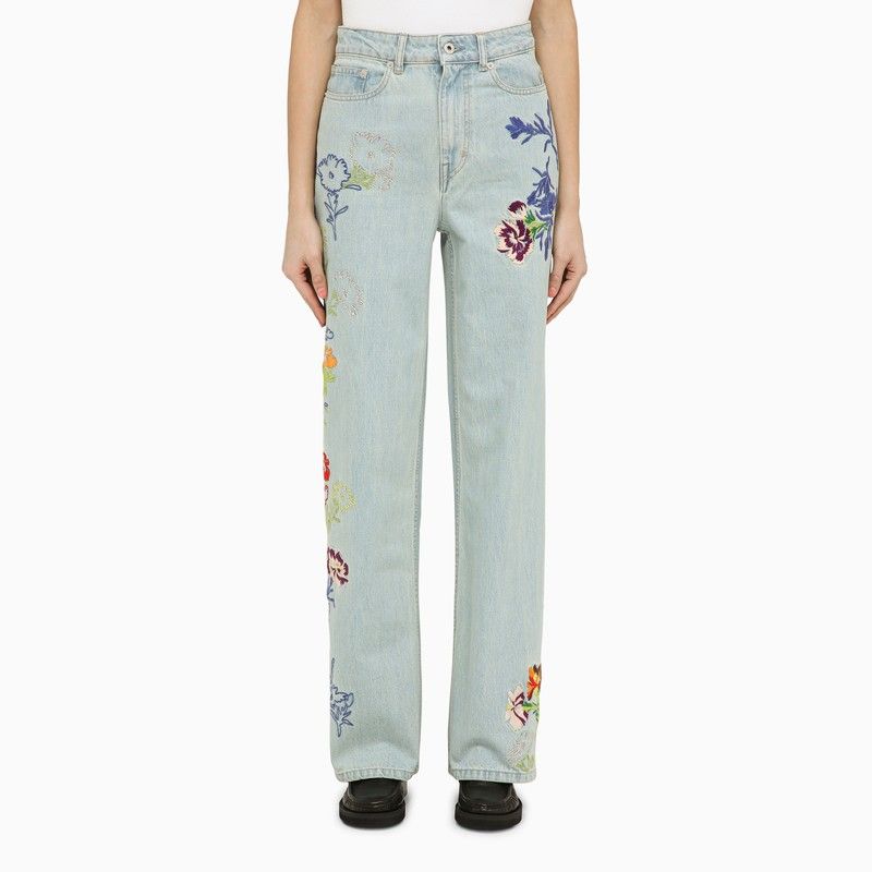 KENZO Floral Embroidered Light Blue Denim Jeans for Women