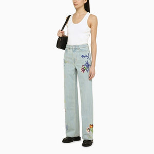 KENZO Floral Embroidered Light Blue Denim Jeans for Women