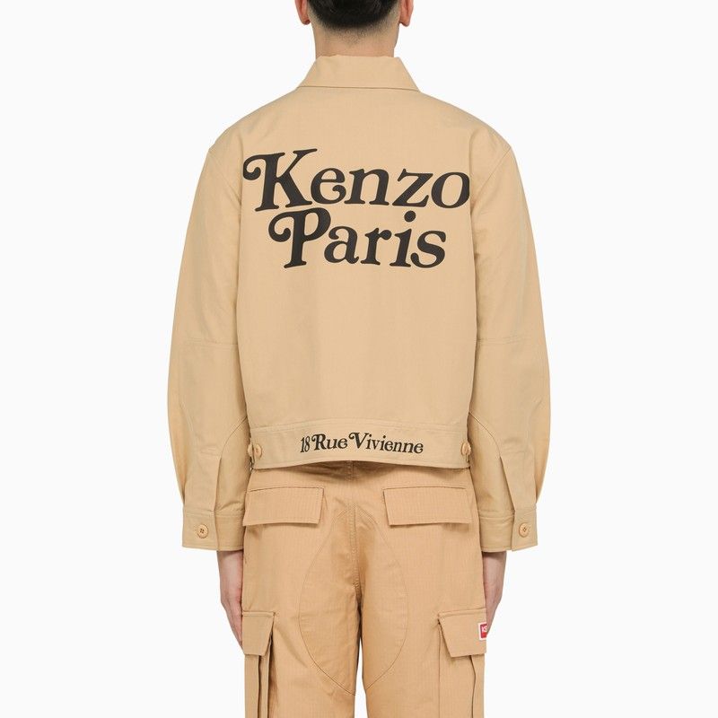 KENZO Men's Camel Shirt Jacket with Logo and Print Details