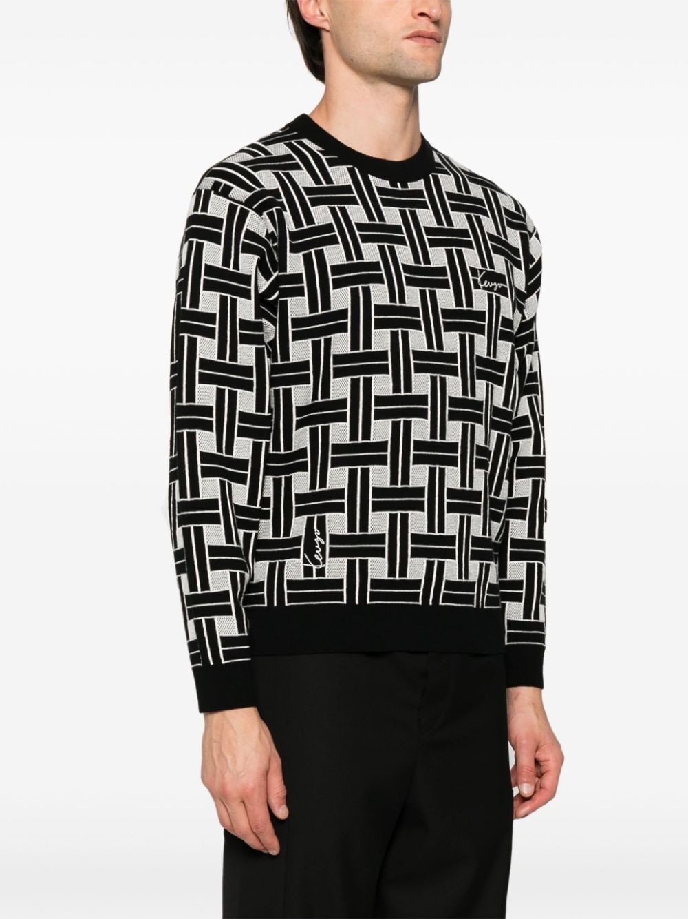 KENZO Men's Black Cotton-Blend Textured Sweater