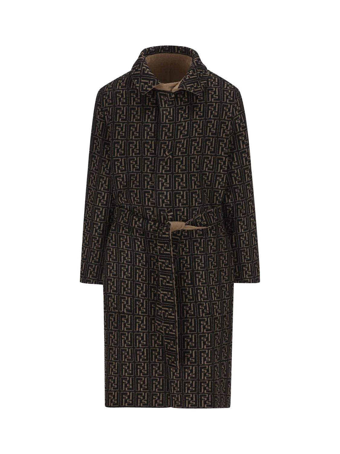 Men's Double Wool Trench Coat in Castoro and Nero