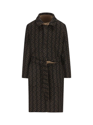 Men's Double Wool Trench Coat in Castoro and Nero