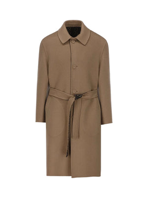 Men's Double Wool Trench Coat in Castoro and Nero