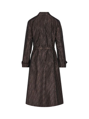 Luxurious Fendi Brown Jacquard Belted Jacket for Women
