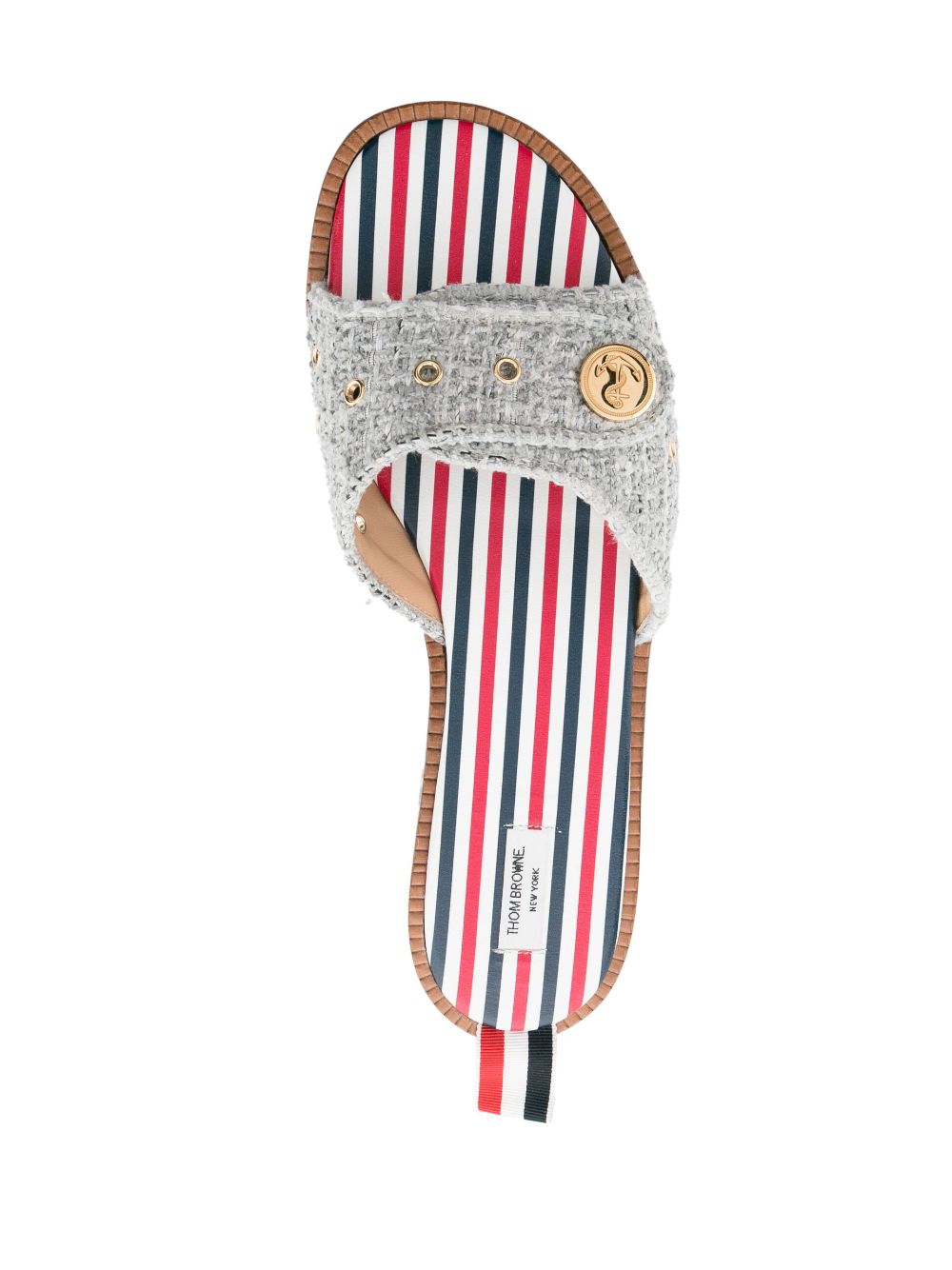 THOM BROWNE Embossed-Button Tweed Flat Sandals for Women