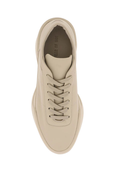 Men's White Leather Low Top Aerobic Sneakers for SS24