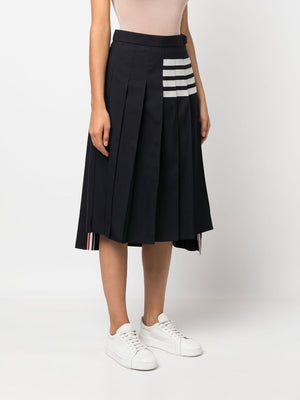 Sophisticated Navy Blue Wool Striped Skirt for Women