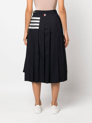 Sophisticated Navy Blue Wool Striped Skirt for Women