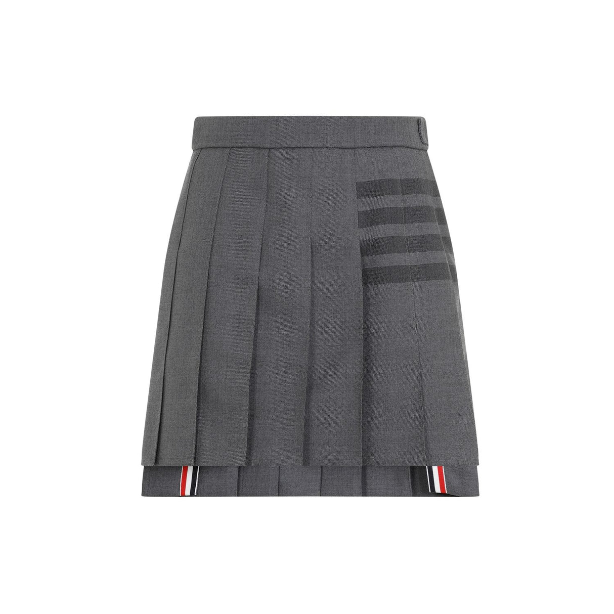 THOM BROWNE Elegant Thigh-Length Pleated Grey Skirt