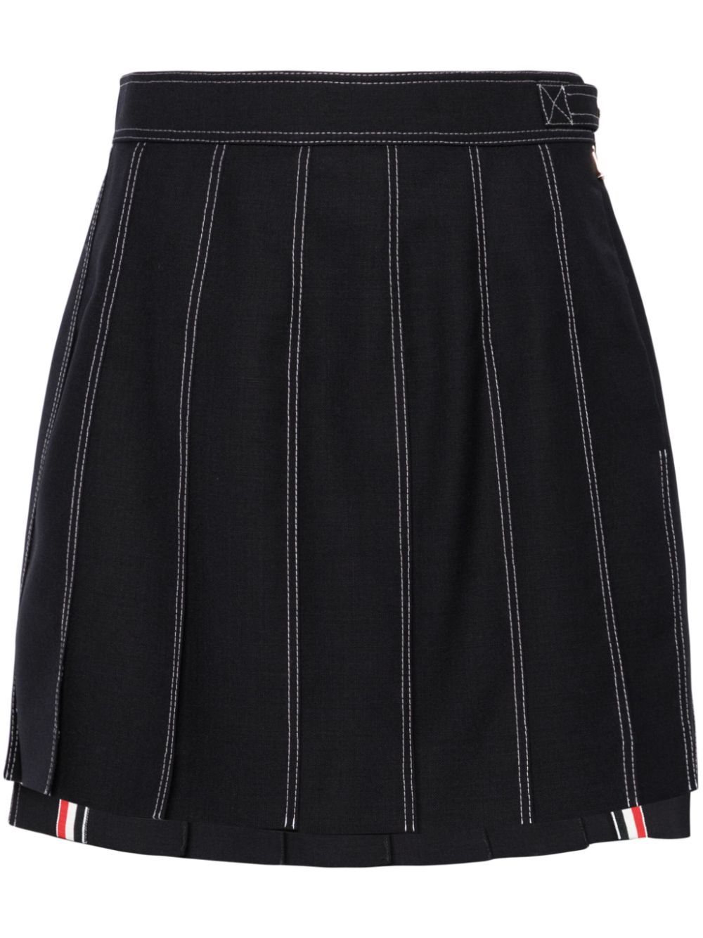 THOM BROWNE Navy Blue Wool High-Waisted Pleated Mini Skirt for Women