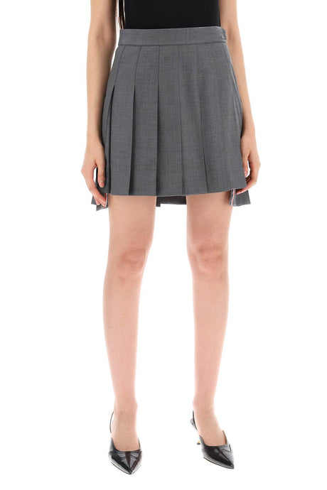 THOM BROWNE Gray Wool Pleated Mini Skirt for Women | FW24 Season