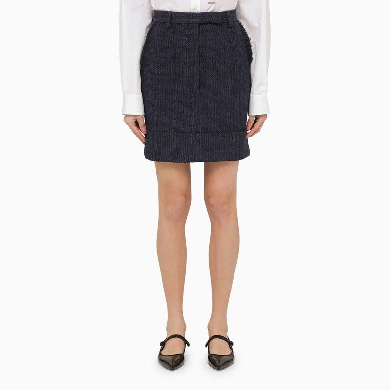 Navy Blue Cotton-Blend Skirt with Tricolour Detail for Women - SS24 Collection