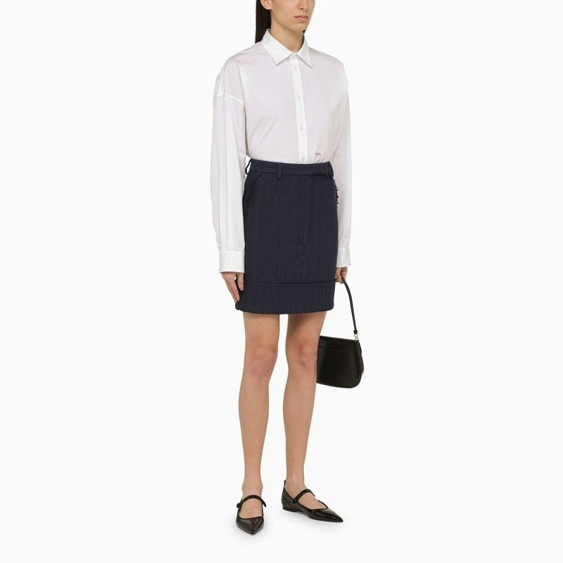 Navy Blue Cotton-Blend Skirt with Tricolour Detail