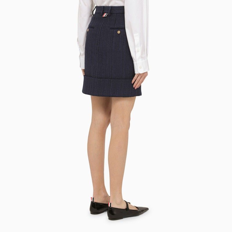 Navy Blue Cotton-Blend Skirt with Tricolour Detail for Women - SS24 Collection