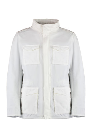 HERNO Men's White Cotton Jacket with Adjustable Waist, Hood, and Epaulettes for SS24