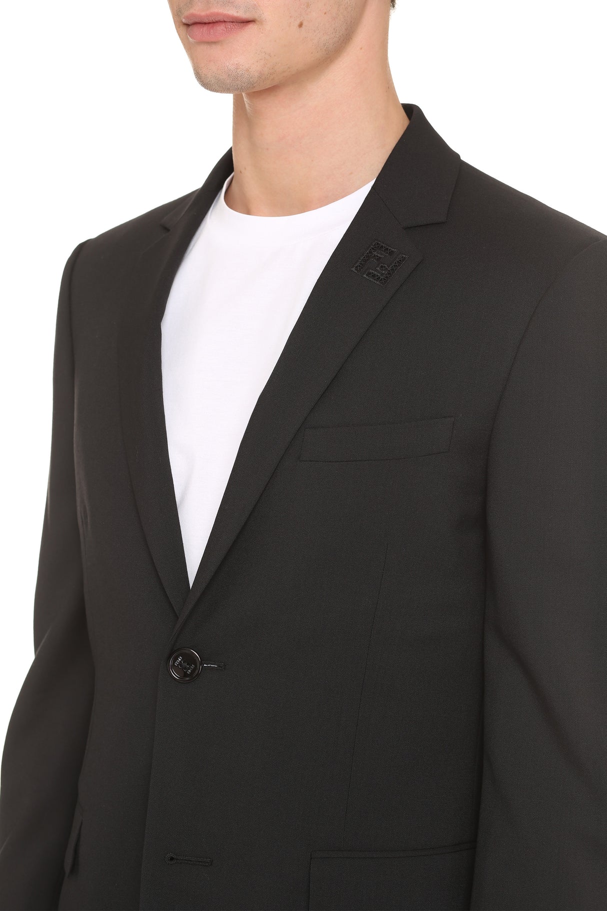 FENDI Men's Single-Breasted Black Jacket for SS24