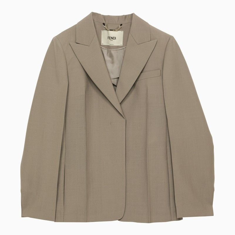 Taupe Wool Single-Breasted Jacket for Women