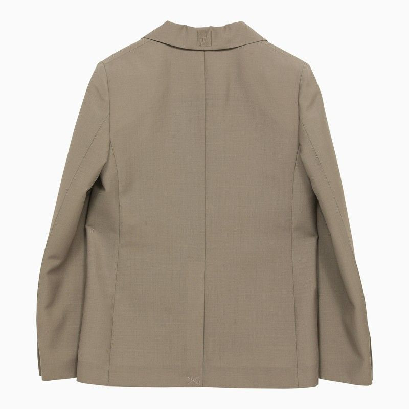 Taupe Wool Single-Breasted Jacket for Women