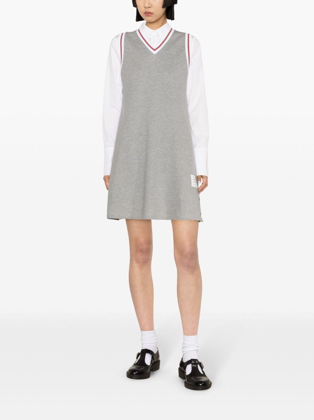 Thom Browne RWB Stripes Cotton Tennis Dress (Light Grey)