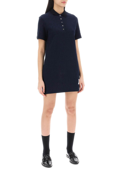 THOM BROWNE Mini Polo-Style Jacquard Dress in Navy for Women