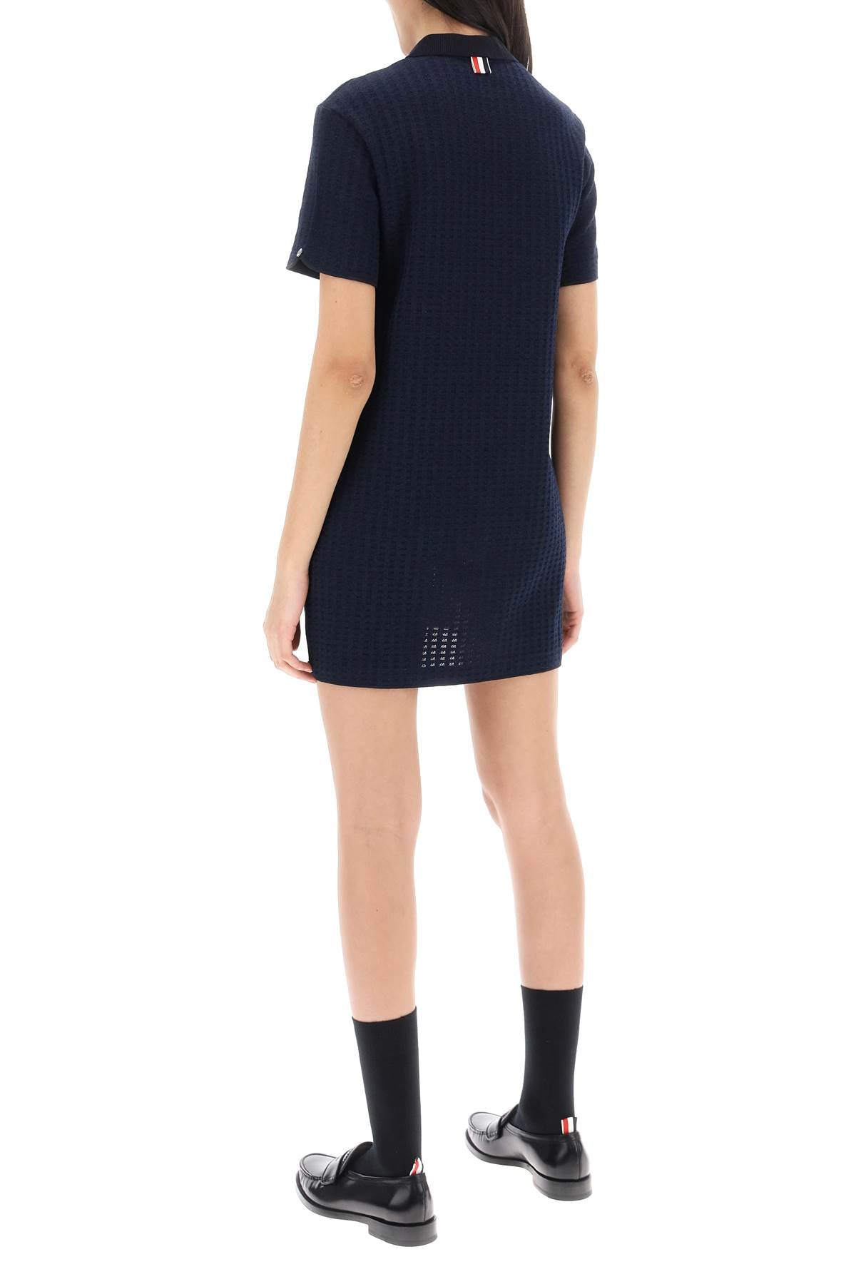 THOM BROWNE Mini Polo-Style Jacquard Dress in Navy for Women