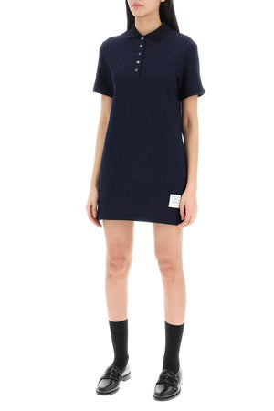 THOM BROWNE Mini Polo-Style Jacquard Dress in Navy for Women