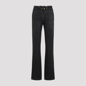 JEAN PAUL GAULTIER Denim Jeans with Lacing and Knee Bonding Detail