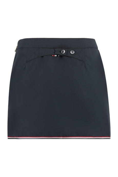 THOM BROWNE Blue Technical Fabric Mini-Skirt with Contrasting Edges and Front Slit for Women - SS23 Collection
