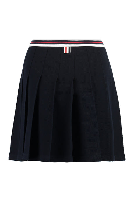 White Pleated Mini Skirt in Texturized Cotton Knit for Women