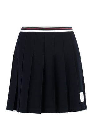 White Pleated Mini Skirt in Texturized Cotton Knit for Women