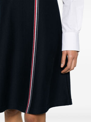 THOM BROWNE Elegant Navy Blue High-Waisted Midi Skirt with RWB Stripe