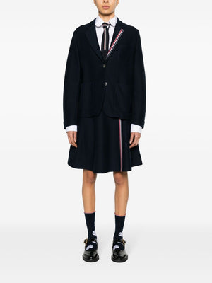 THOM BROWNE Elegant Navy Blue High-Waisted Midi Skirt with RWB Stripe