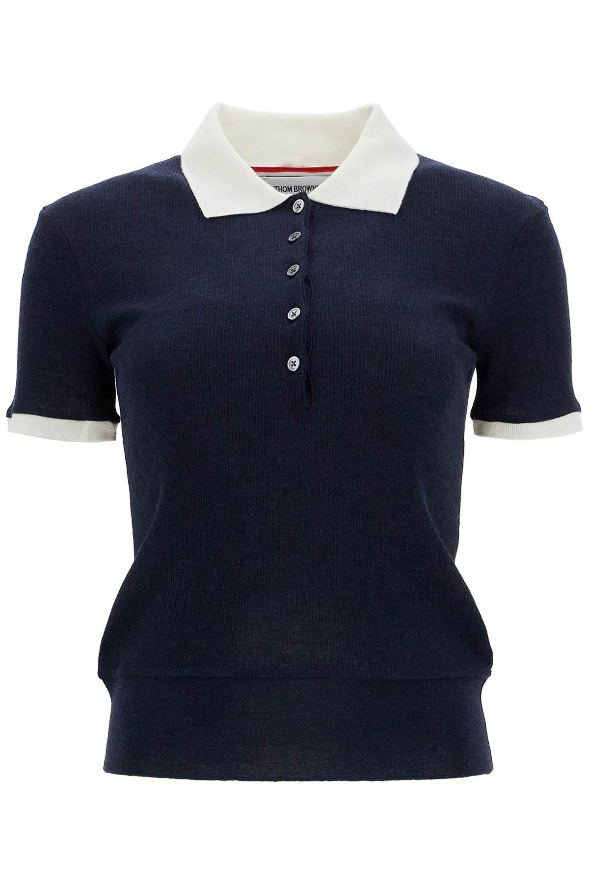 THOM BROWNE Chic Short-Sleeved Wool Polo Top