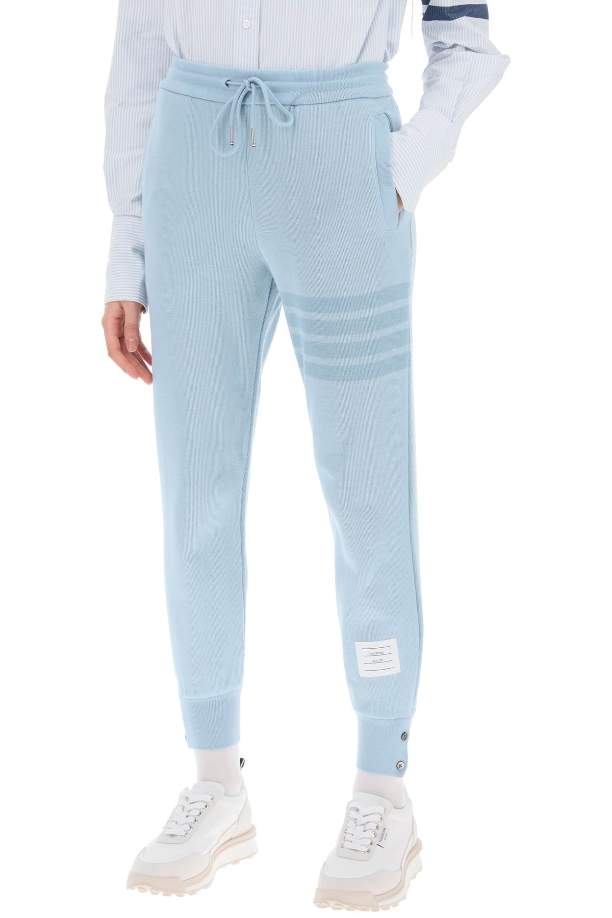 Light Blue 4-Bar Joggers in Cotton Knit for Women - SS24