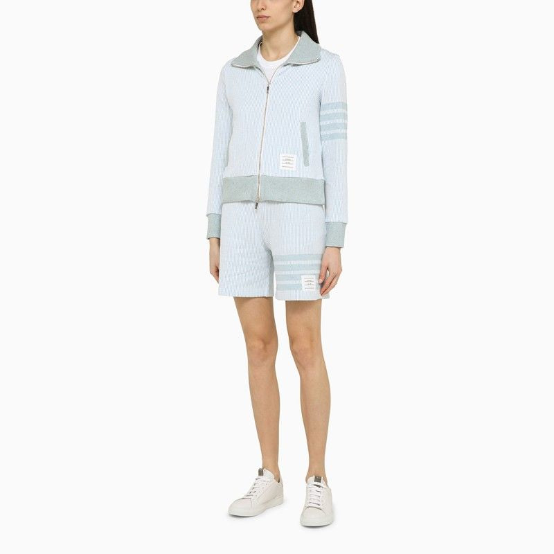 THOM BROWNE Light Blue Striped Cotton Knit Bermuda Shorts for Women