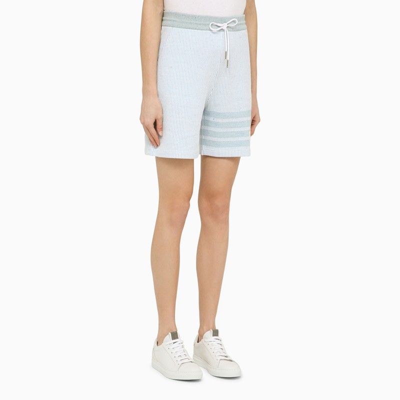 THOM BROWNE Light Blue Striped Cotton Knit Bermuda Shorts for Women